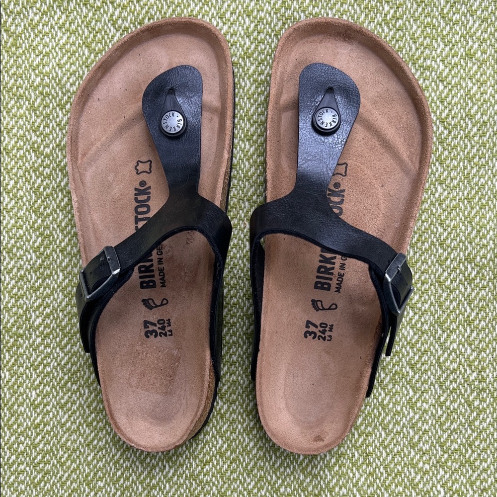 Birkenstock Black Sandals with Silver Buckle Size 37/6 Regular Wide New